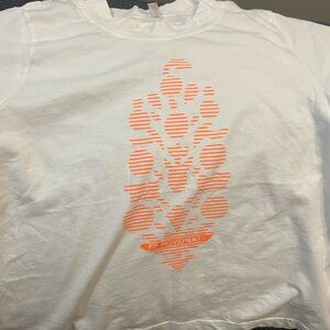White and Orange Graphic Top